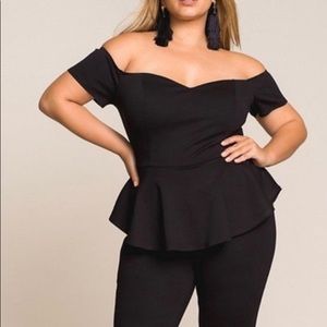 Black Off Shoulder Peplum Jumpsuit